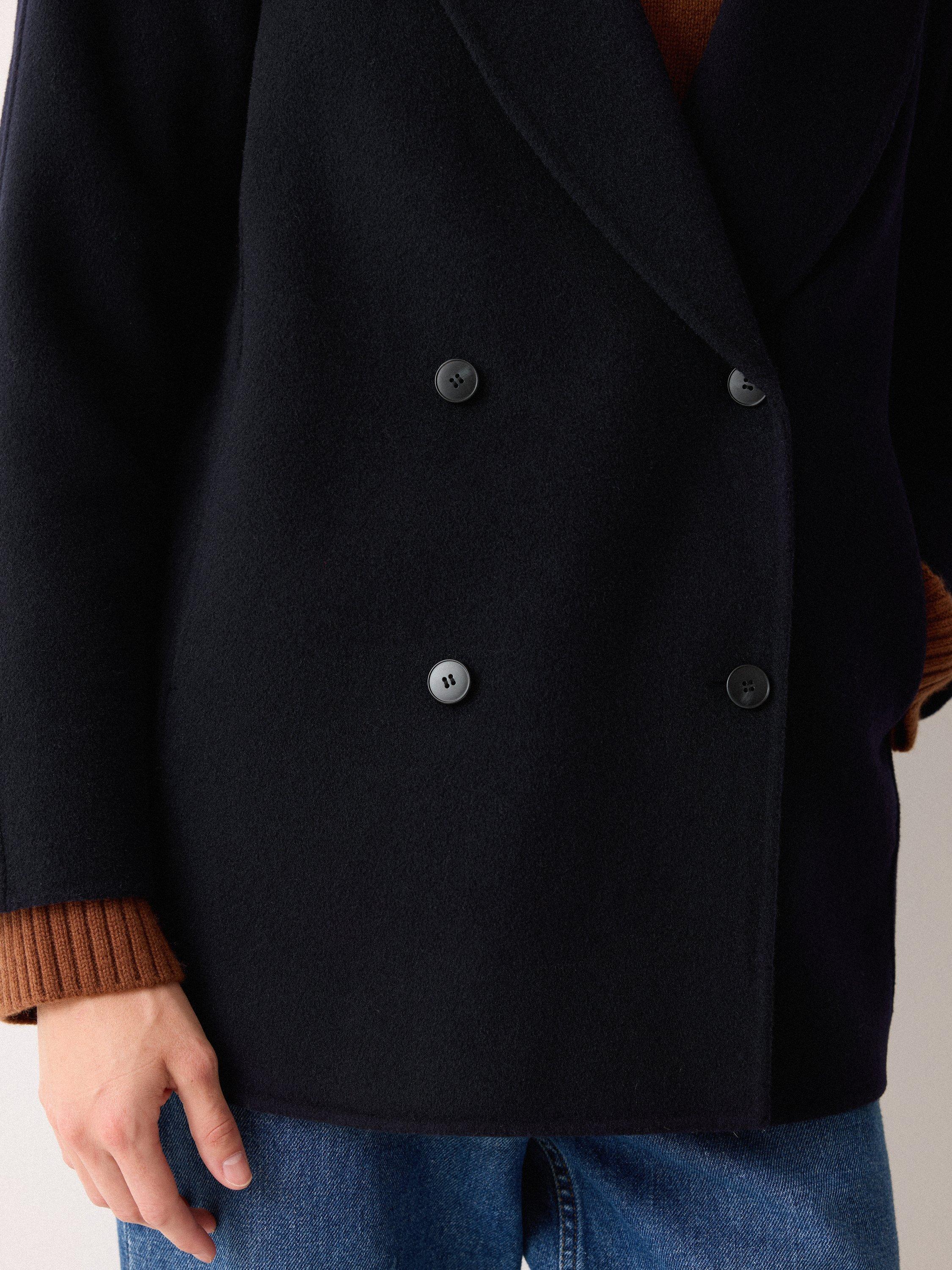 Product image 4 of 6, which shows Jigsaw Short Double Faced Shawl Coat, Navy, L