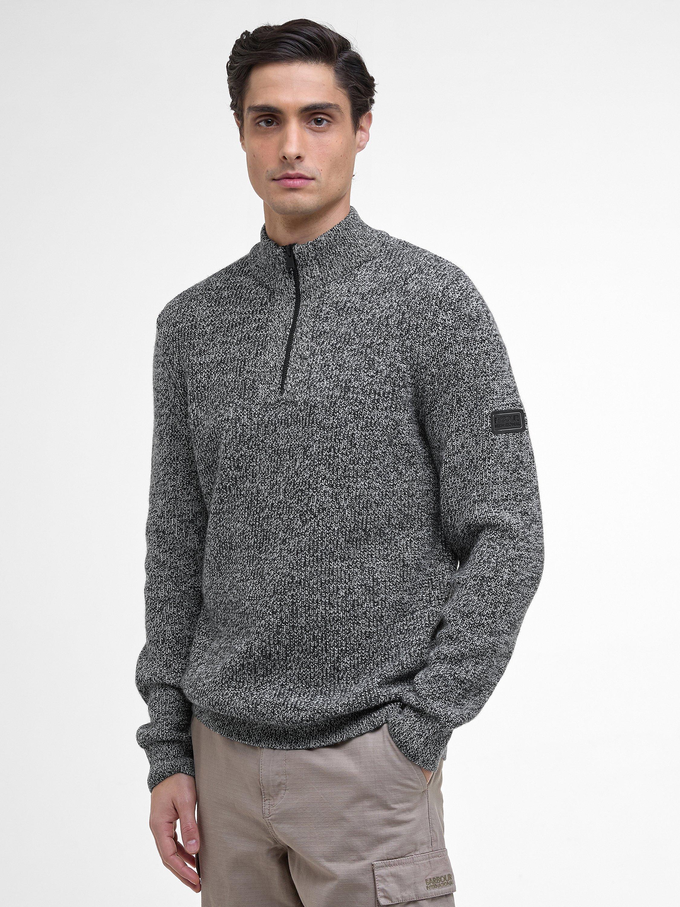 Product image 1 of 6, which shows Barbour Barbour International Declan Wool Blend Funnel Neck Half Zip Jumper, Black, L