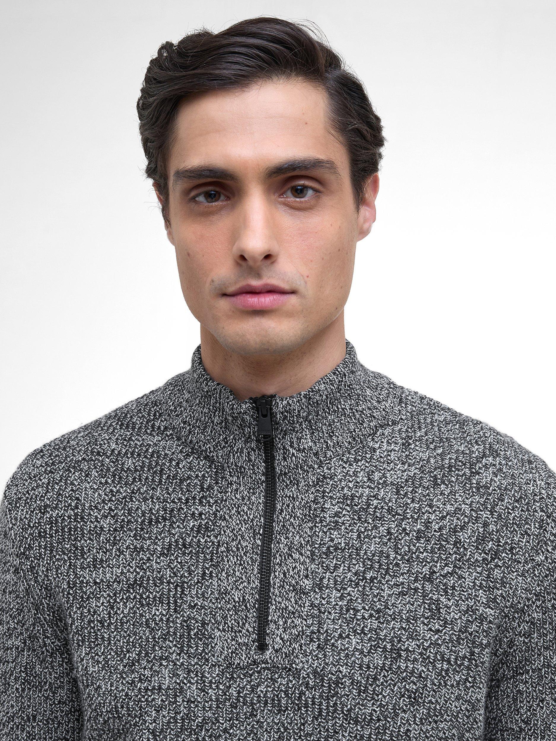 Product image 3 of 6, which shows Barbour Barbour International Declan Wool Blend Funnel Neck Half Zip Jumper, Black, L