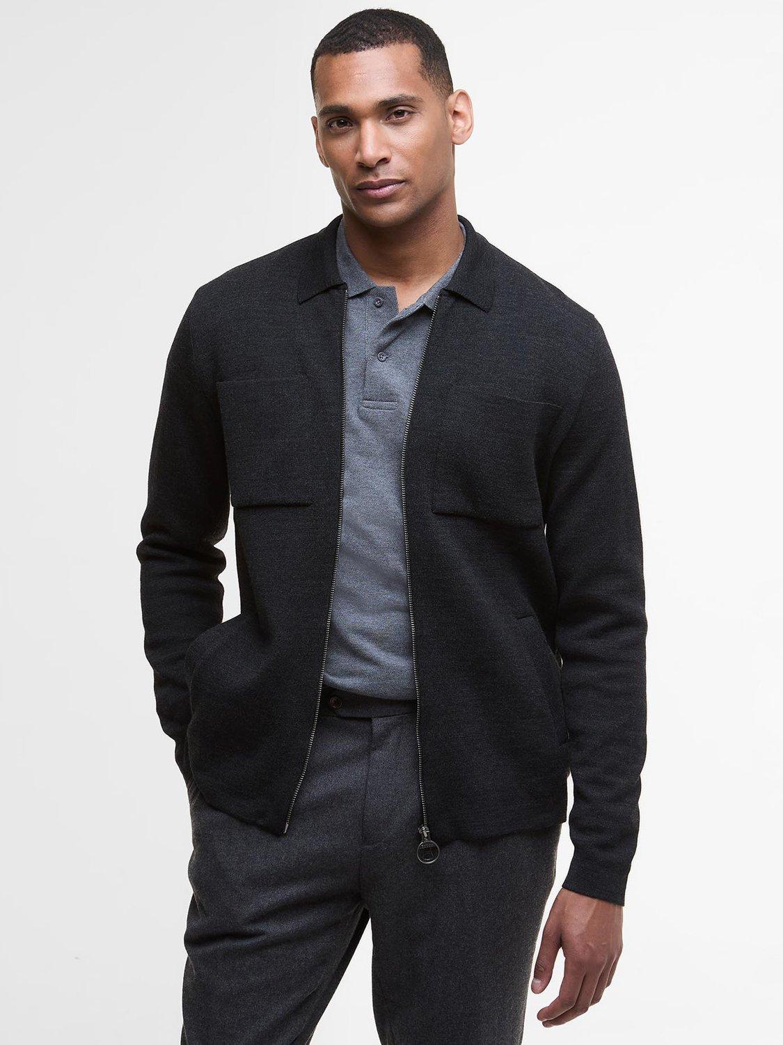 Product image 1 of 6, which shows Barbour Croscombe Zip-Up Cardigan, Charcoal Marl, XXL