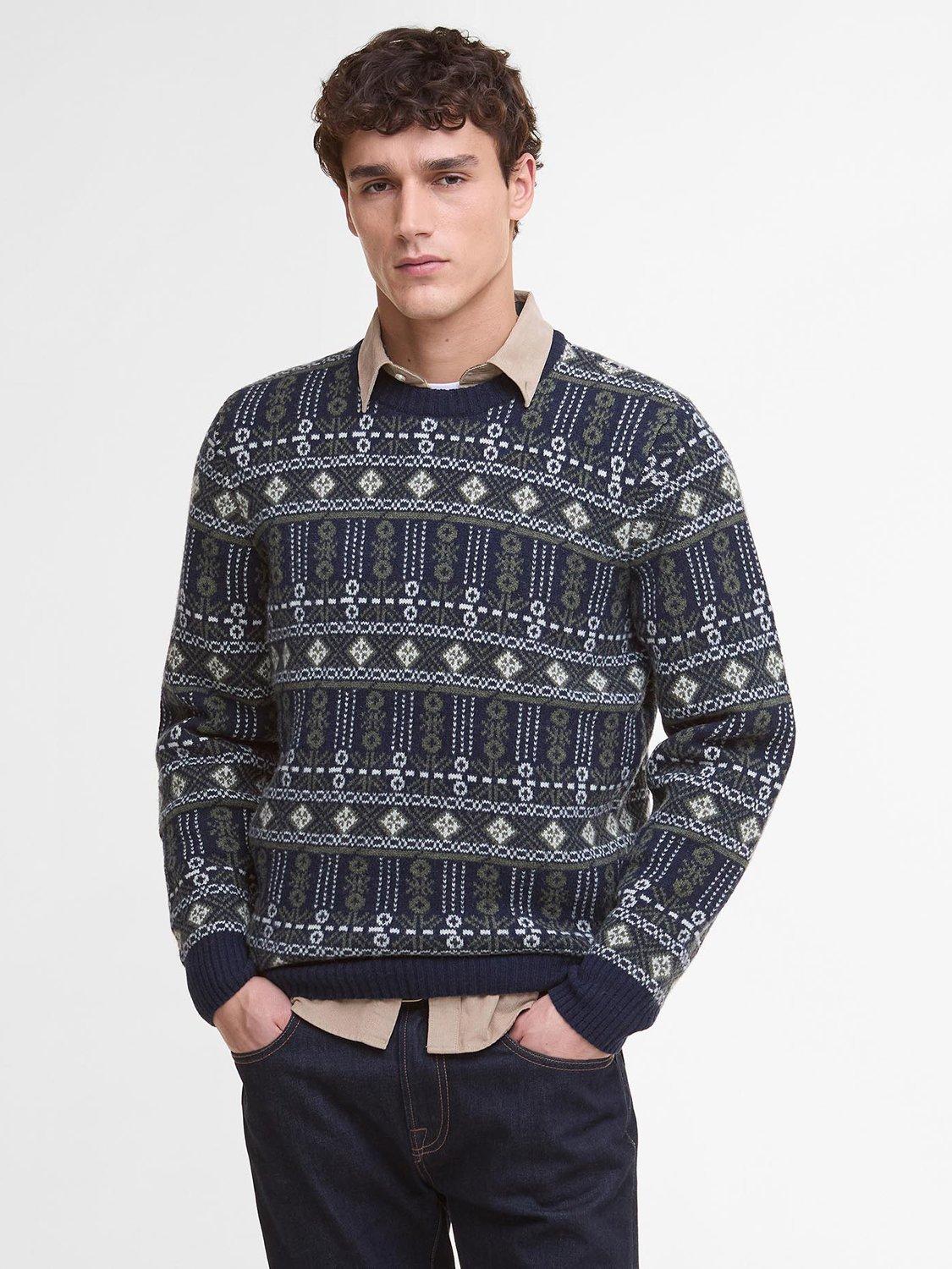 Product image 1 of 6, which shows Barbour Grangetown Wool Fair Isle Jumper, Blue Multi, S