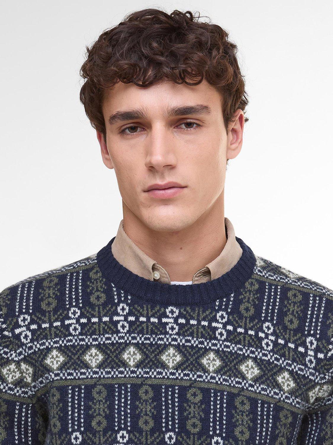 Product image 4 of 6, which shows Barbour Grangetown Wool Fair Isle Jumper, Blue Multi, S