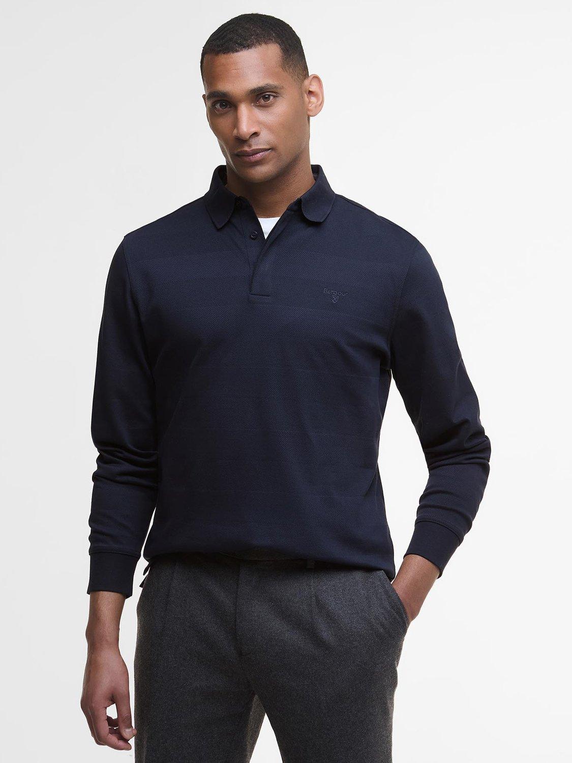 Barbour Waketown Cotton Tailored Fit Long Sleeve Polo Shirt, Dark - Main Image