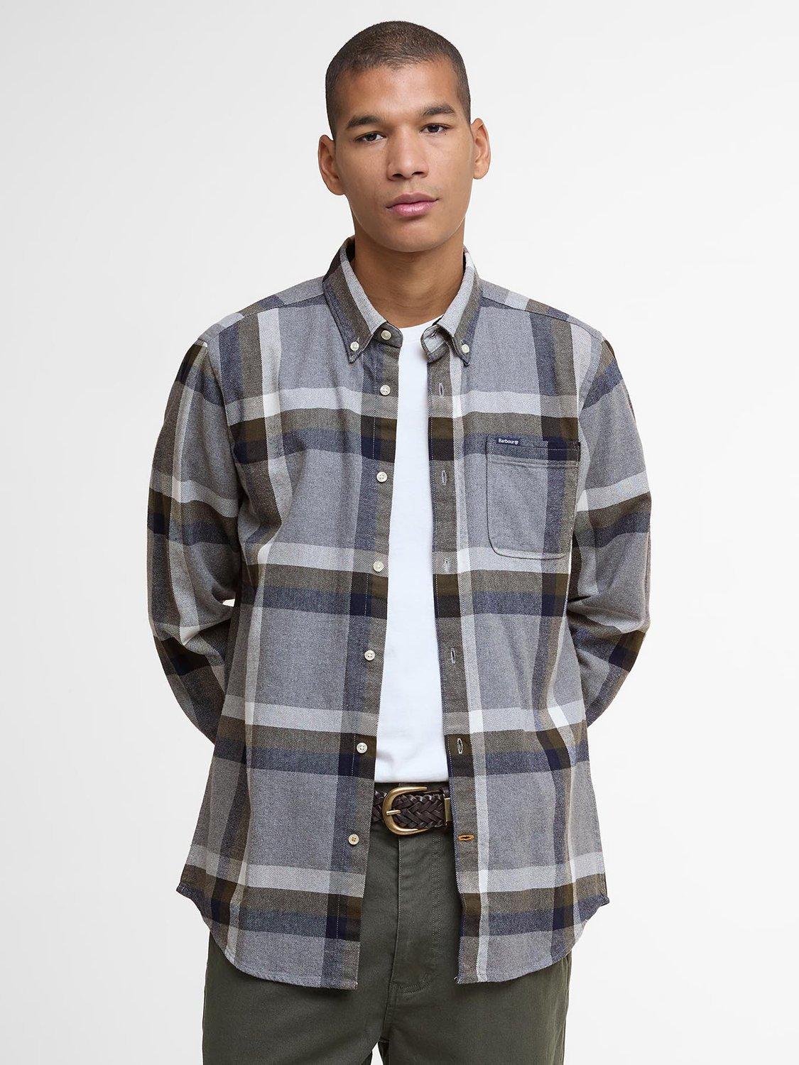 Product image 1 of 5, which shows Barbour Folley Cotton Tailored Fit Check Shirt, Grey Multi, L
