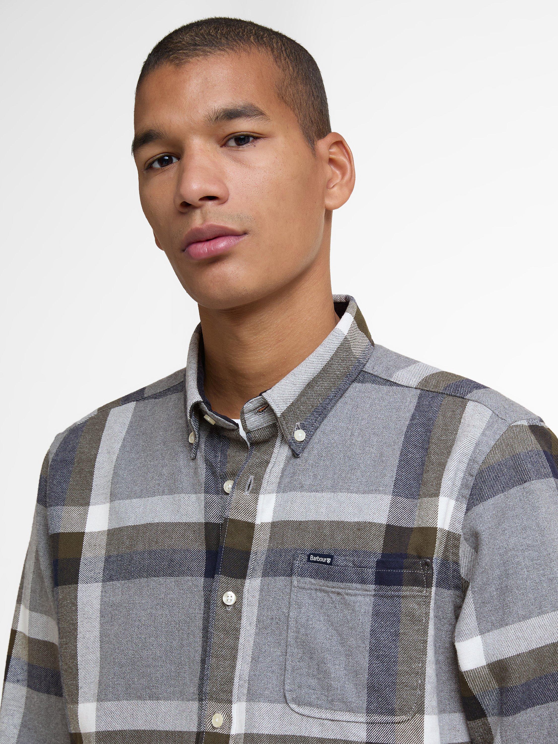 Product image 3 of 5, which shows Barbour Folley Cotton Tailored Fit Check Shirt, Grey Multi, L