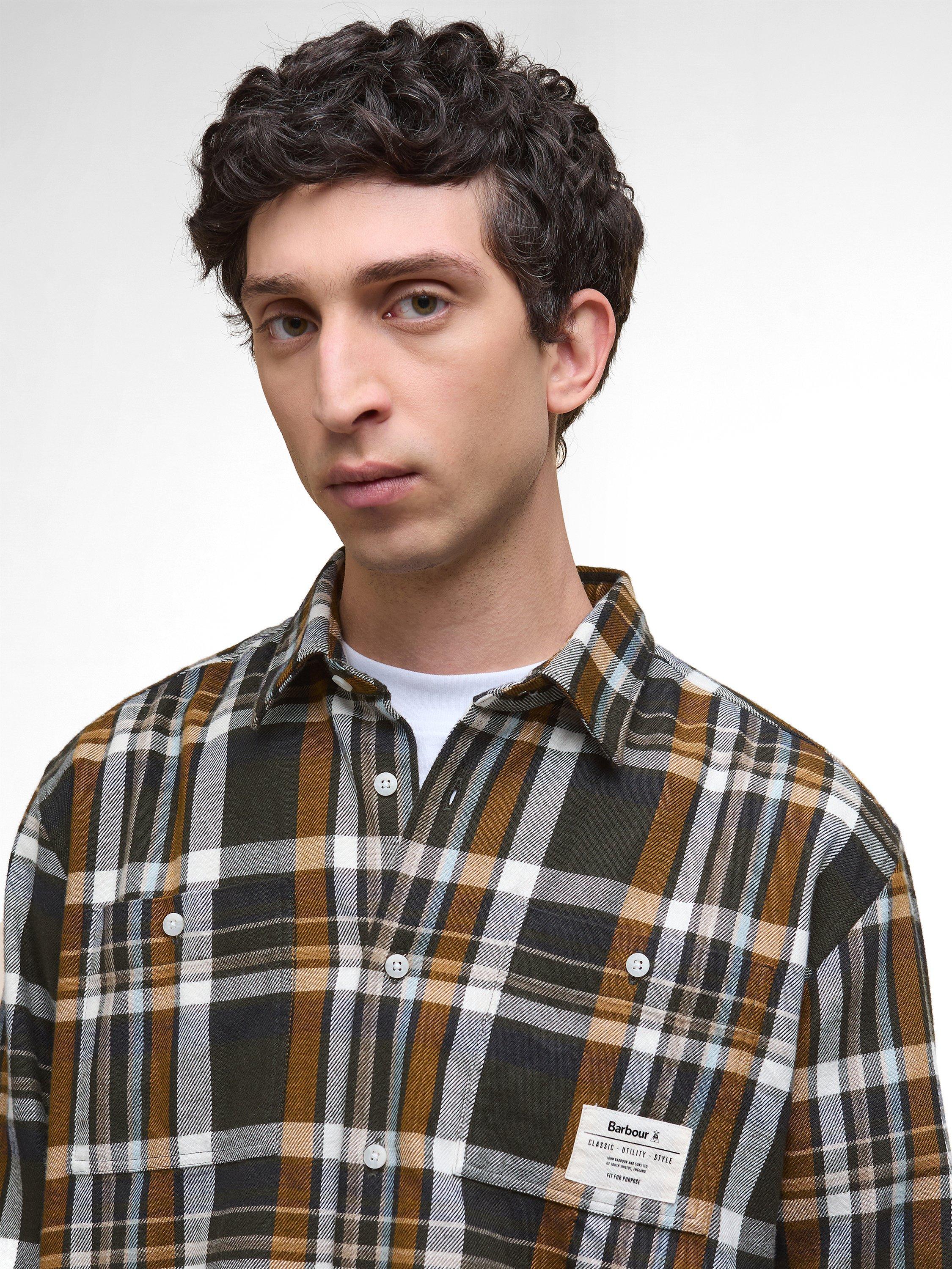 Product image 3 of 5, which shows Barbour Hanley Cotton Regular Fit Check Shirt, Olive Multi, XXXL