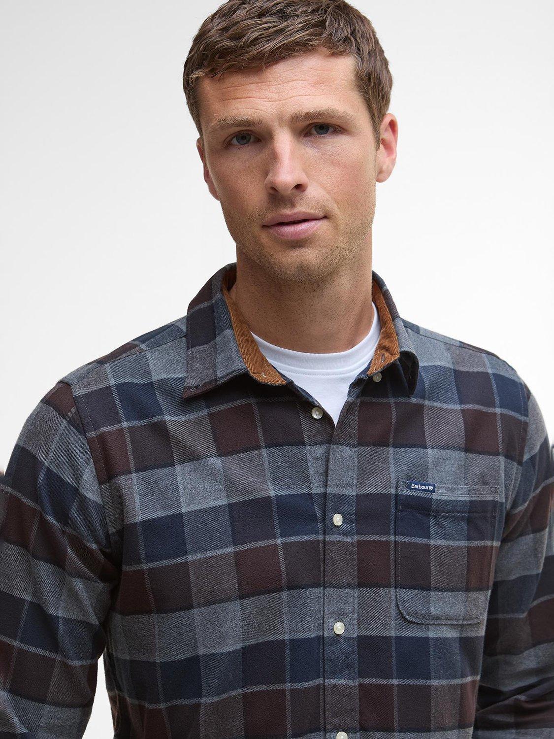 Product image 3 of 6, which shows Barbour Valley Cotton Tailored Fit Check Shirt, Blue Multi, S