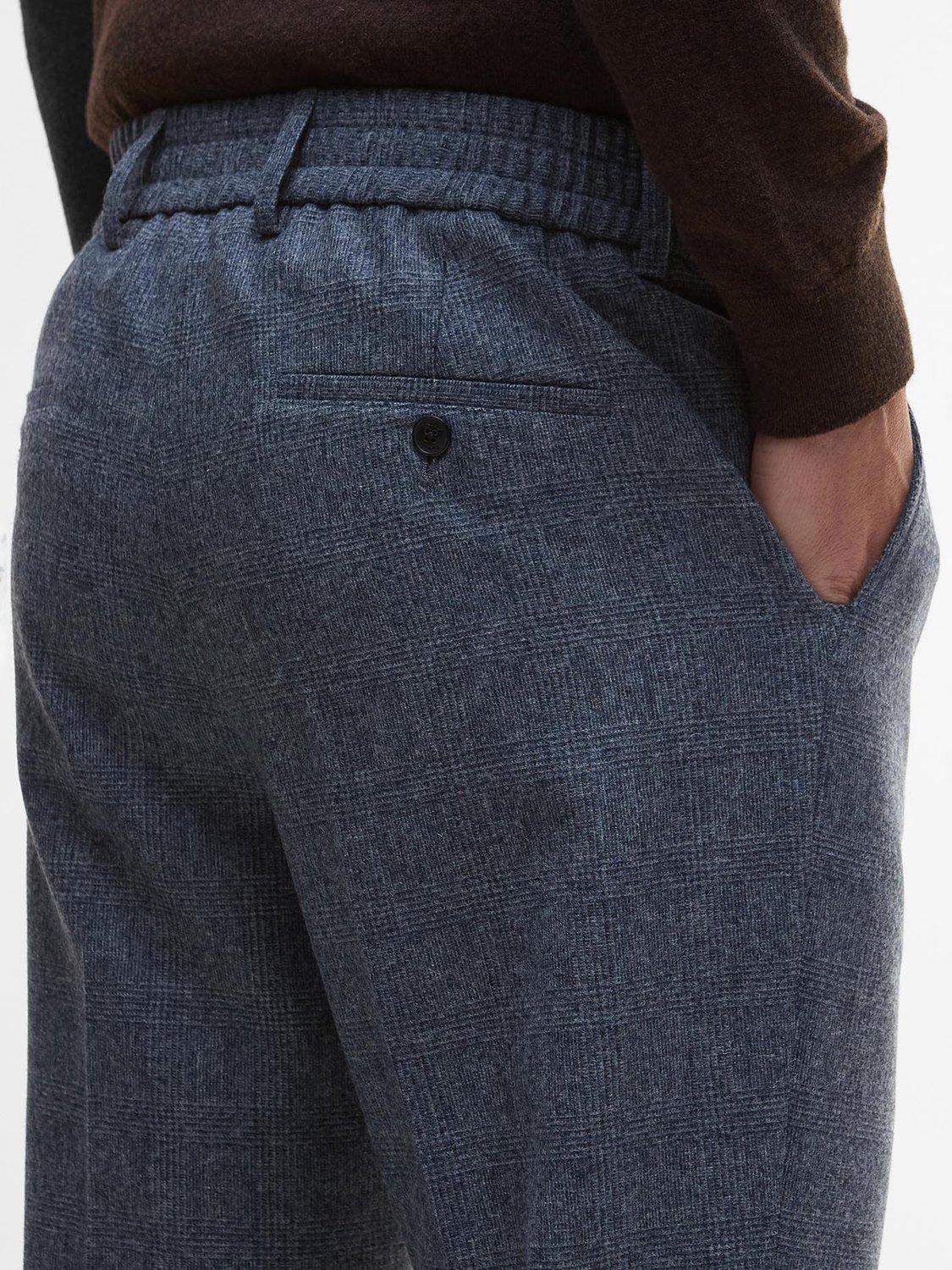 Product image 3 of 5, which shows Barbour Kennsington Cotton Blend Check Trousers, Navy, 30