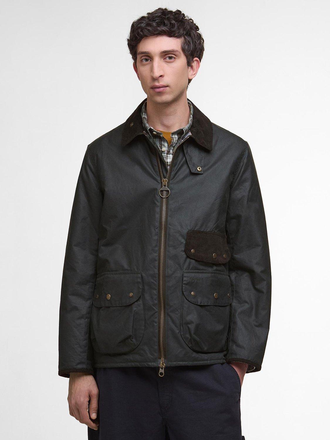 Product image 1 of 8, which shows Barbour Jig Waxed Cotton Jacket, Sage, L