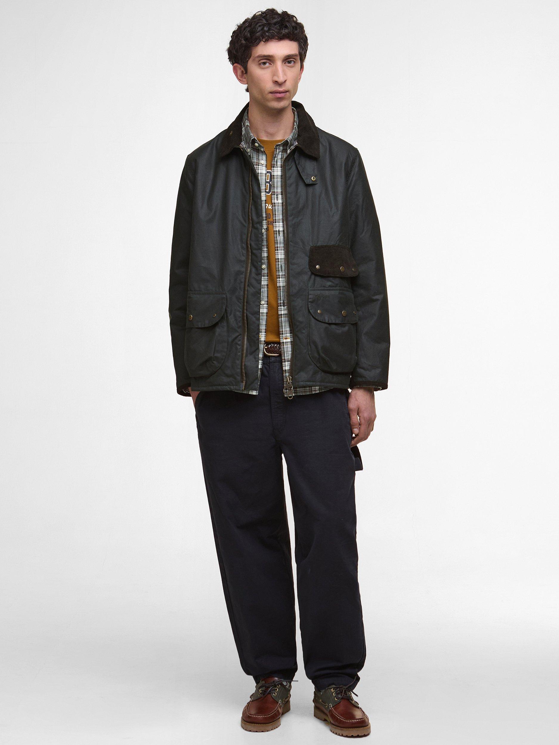 Product image 7 of 8, which shows Barbour Jig Waxed Cotton Jacket, Sage, L