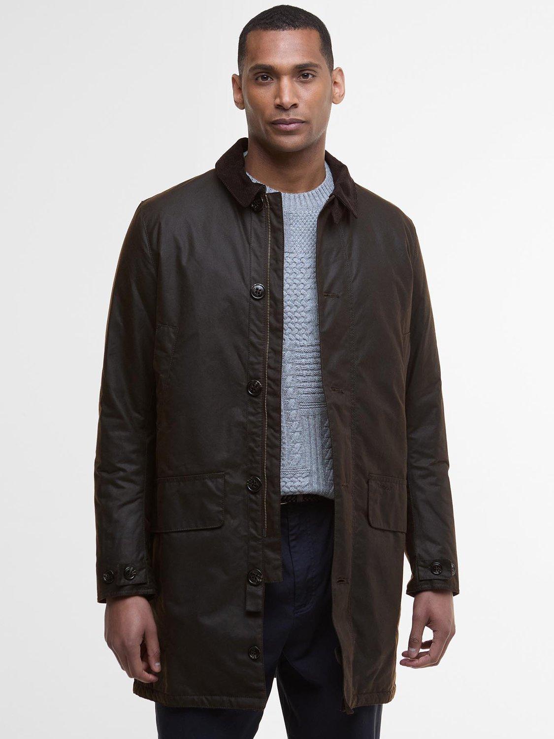 Product image 1 of 7, which shows Barbour Waxed Cotton Mac Jacket, Brown, L