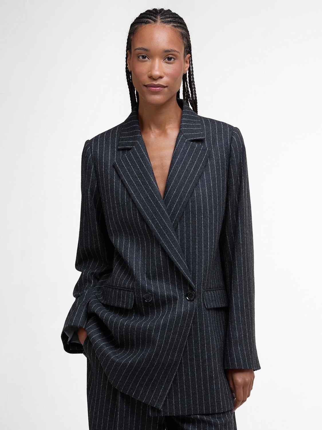 Product image 1 of 8, which shows Barbour Antonia Wool Blend Double Breasted Blazer, Grey, 10