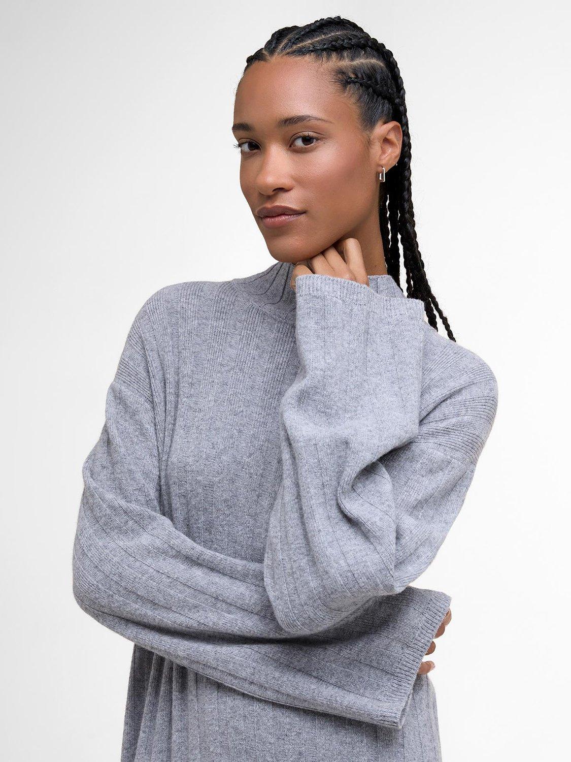 Product image 3 of 6, which shows Barbour Sophia Wool Blend Knitted Midi Dress , Light Grey, L