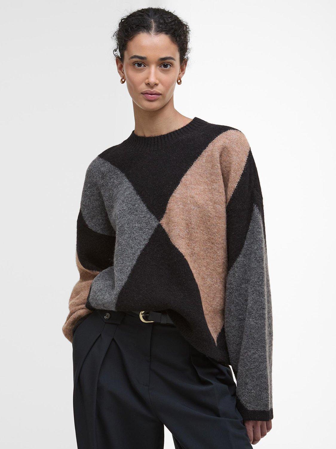 Product image 1 of 7, which shows Barbour Sabrina Wool Blend Crew Neck Jumper, Multi, 16