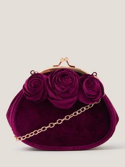 Monsoon Kdis' Rose Velvet Clip Frame Bag, Burgundy, Burgundy