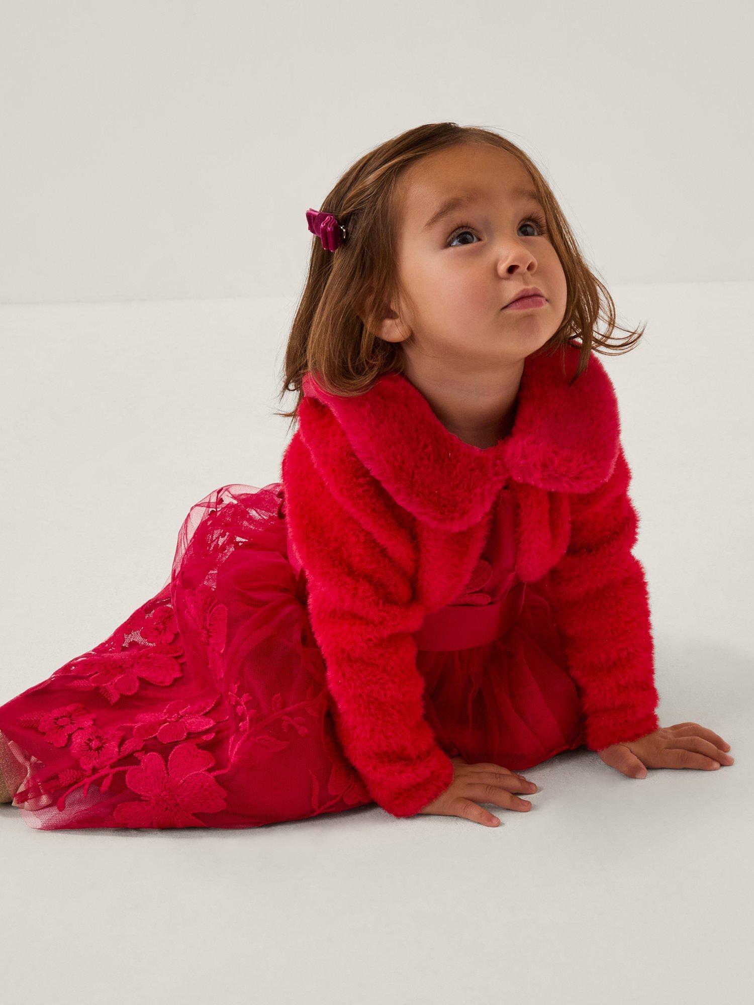 Product image 1 of 4, which shows Monsoon Baby Fuzzy Cardigan, Red, 0-3 months