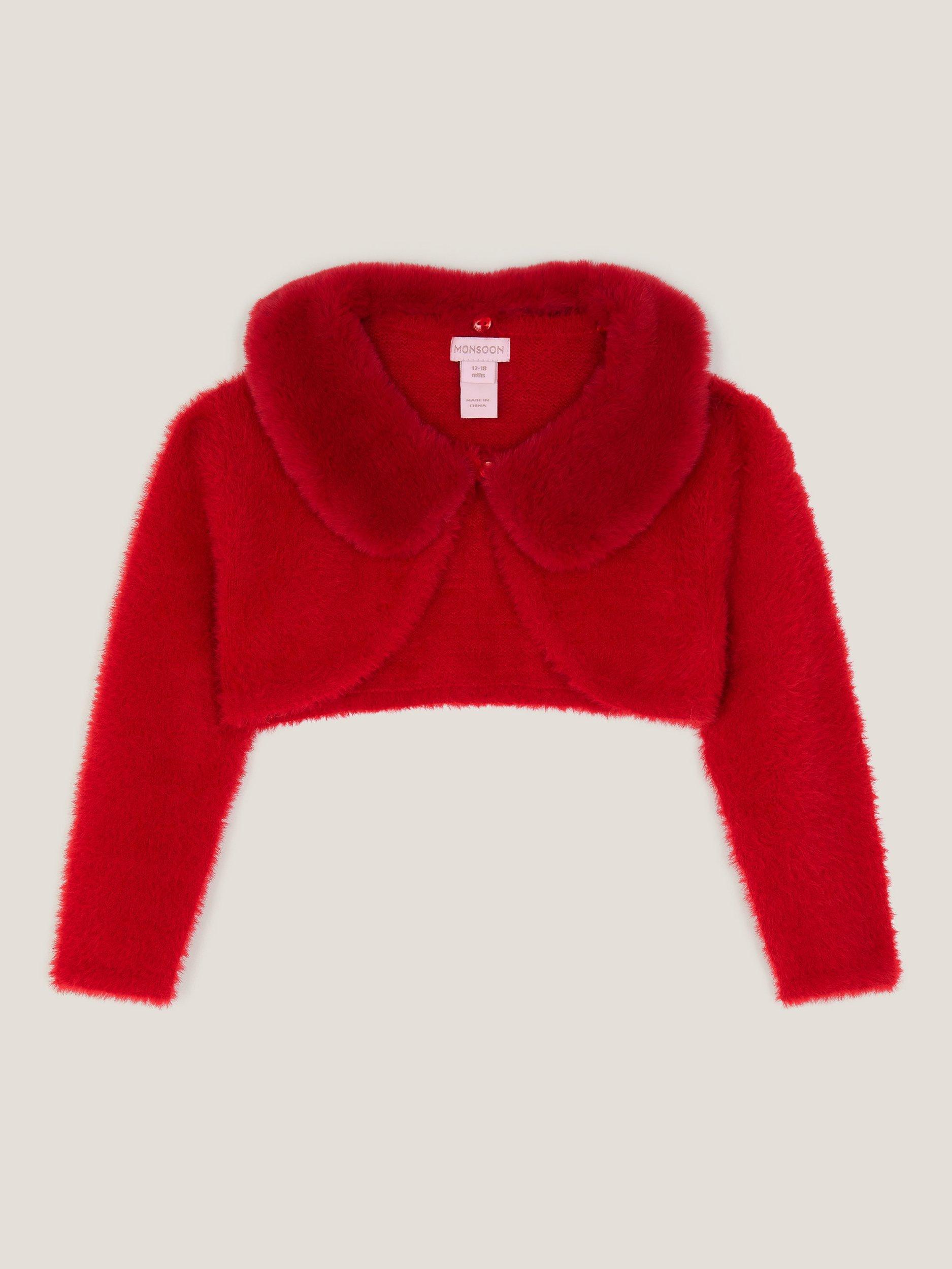 Product image 2 of 4, which shows Monsoon Baby Fuzzy Cardigan, Red, 0-3 months