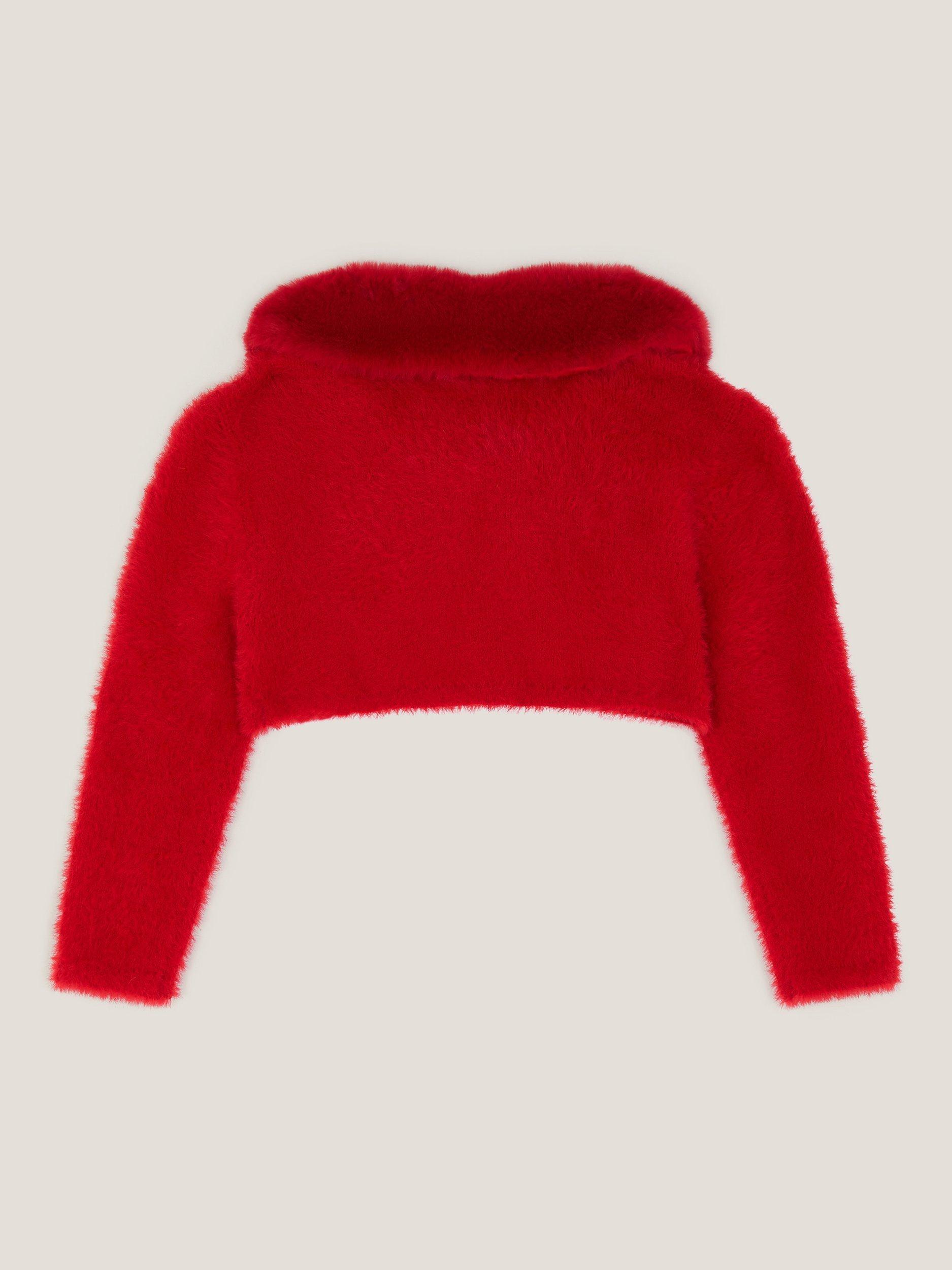 Product image 3 of 4, which shows Monsoon Baby Fuzzy Cardigan, Red, 0-3 months
