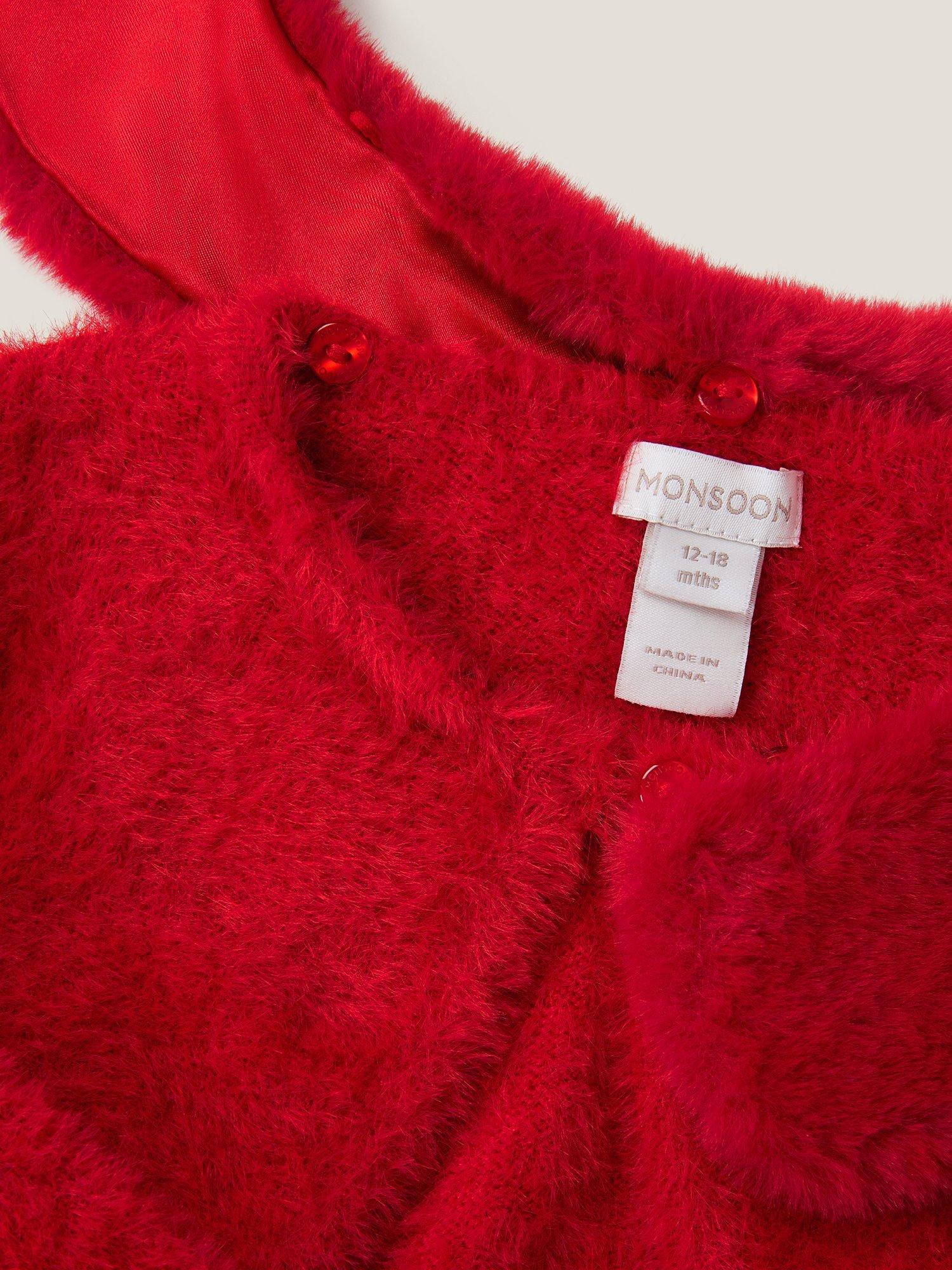 Product image 4 of 4, which shows Monsoon Baby Fuzzy Cardigan, Red, 0-3 months