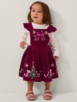 Monsoon Baby Top & Velvet Pinafore Dress Set, Red, Red