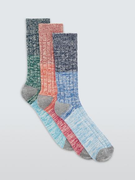 John Lewis Cotton Blend Colour Block Boot Socks, Pack of 3, Multi, Multi