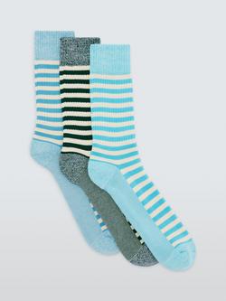 John Lewis Cotton Blend Stripe Boot Socks, Pack of 3, Blue Multi, Blue Multi