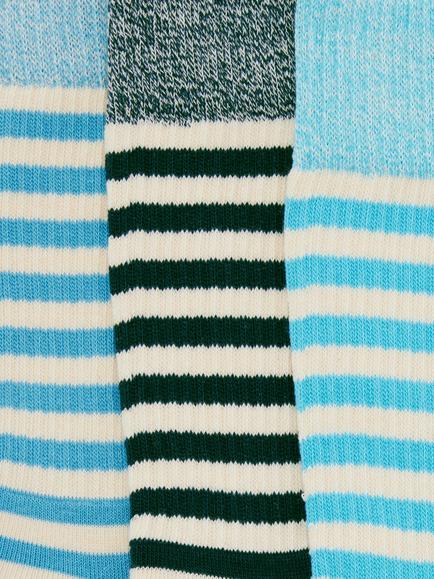 John Lewis Cotton Blend Stripe Boot Socks, Pack of 3, Blue Multi - view 2, Blue Multi