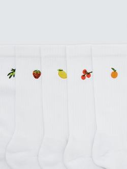 John Lewis Organic Cotton Blend Embroidered Fruit Socks, Pack of 5, White - view 2, White