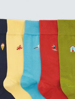 John Lewis Cotton Blend Embroidered Beach Socks, Pack of 5, Multi - view 2, Multi