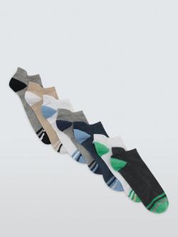 John Lewis Organic Cotton Heel & Toe Trainer Socks, Pack of 7, Multi, Multi