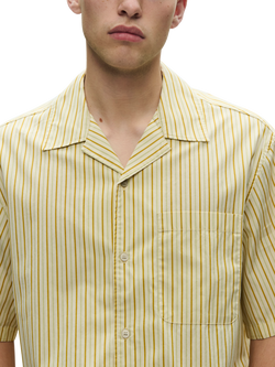 WOOD WOOD Nico Cotton Regular Fit Stripe Cuban Collar Shirt, Golden Palm - view 2, Golden Palm