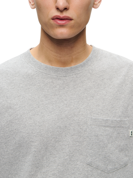 WOOD WOOD Bobby Cotton Regular Fit Short Sleeve Pocket T-Shirt, Light Melange Grey - view 2, Light Melange Grey