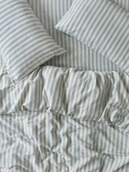Piglet in Bed Pembroke Stripe Linen Blend Bedding, Costal Blue, Coastal Blue