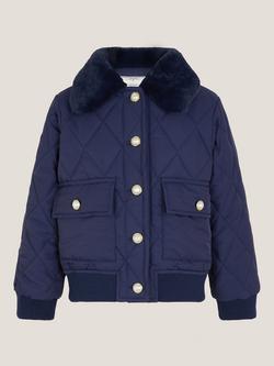 Monsoon Kids' Quilted Bomber Jacket, Navy