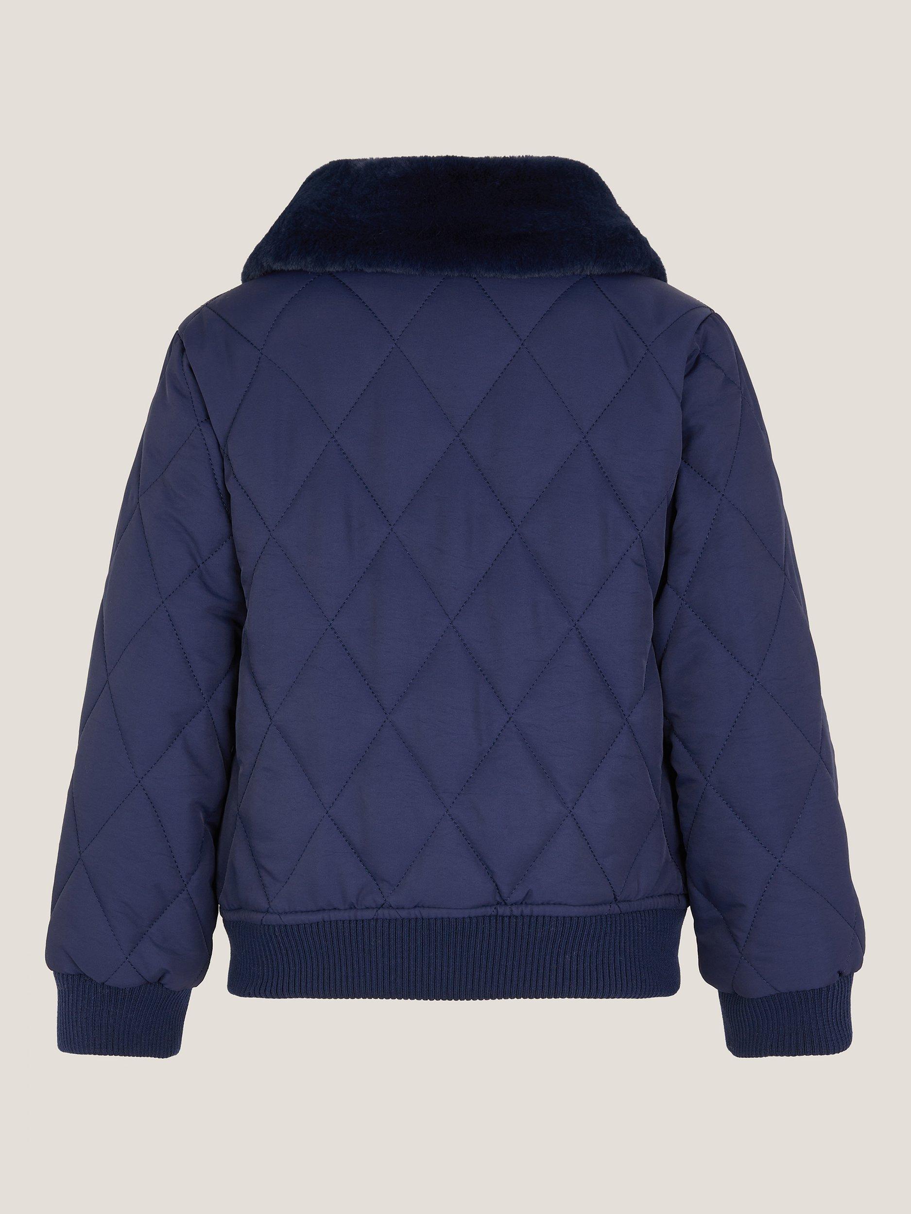 Product image 2 of 3, which shows Monsoon Kids' Quilted Bomber Jacket, Navy, 3-4 years