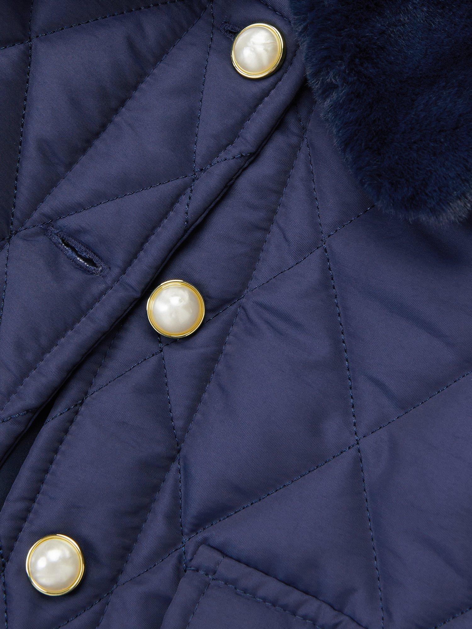 Product image 3 of 3, which shows Monsoon Kids' Quilted Bomber Jacket, Navy, 3-4 years