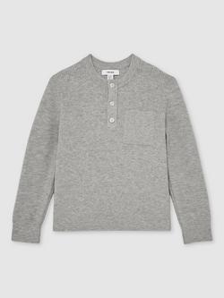 Reiss Kids' Harrison Long Sleeve Button Top, Mid Grey Melange