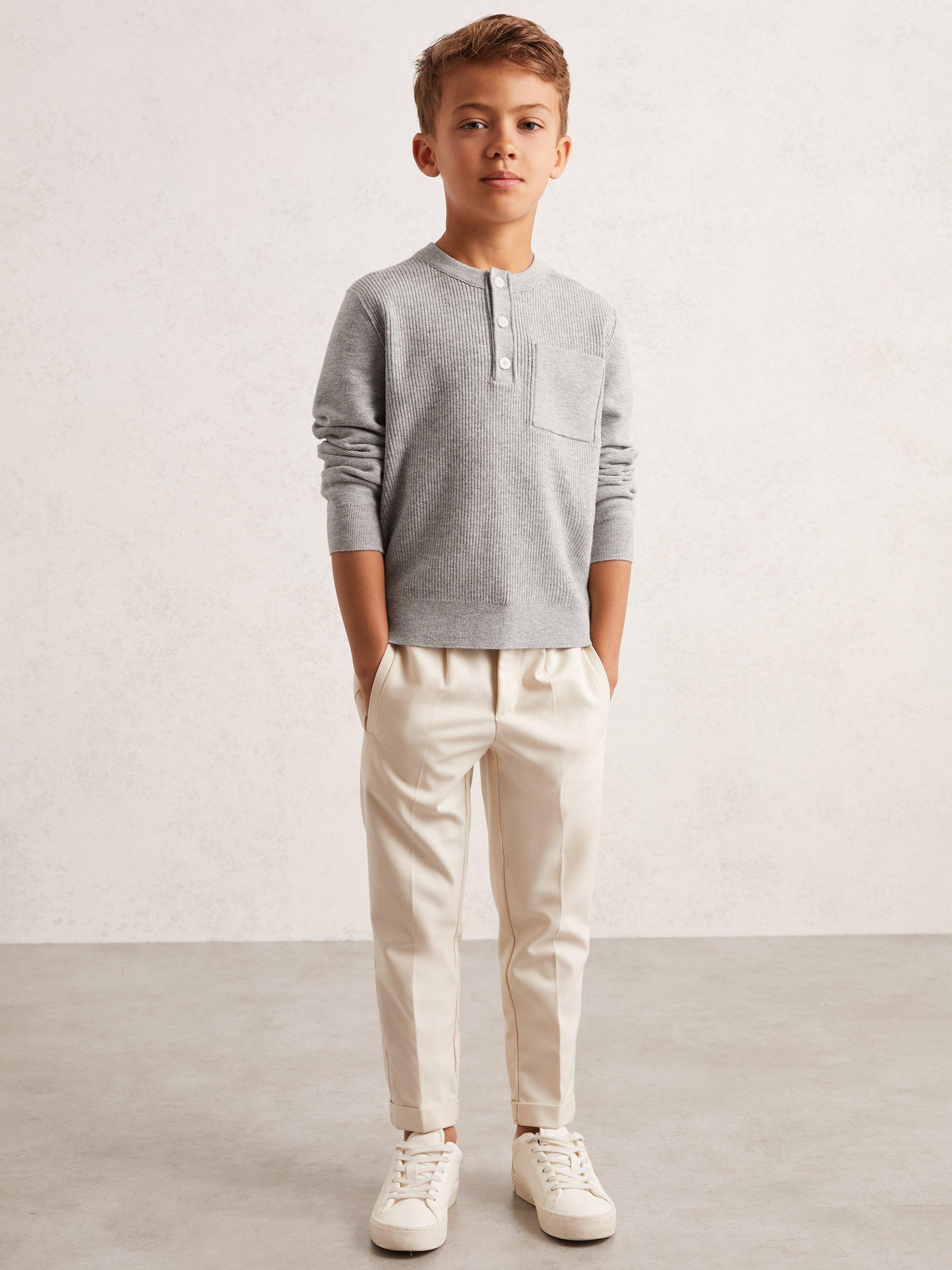 Product image 2 of 4, which shows Reiss Kids' Harrison Long Sleeve Button Top, Mid Grey Melange, 3-4 years