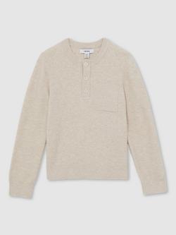 Reiss Kids' Harrison Long Sleeve Button Top, Oatmeal Melange