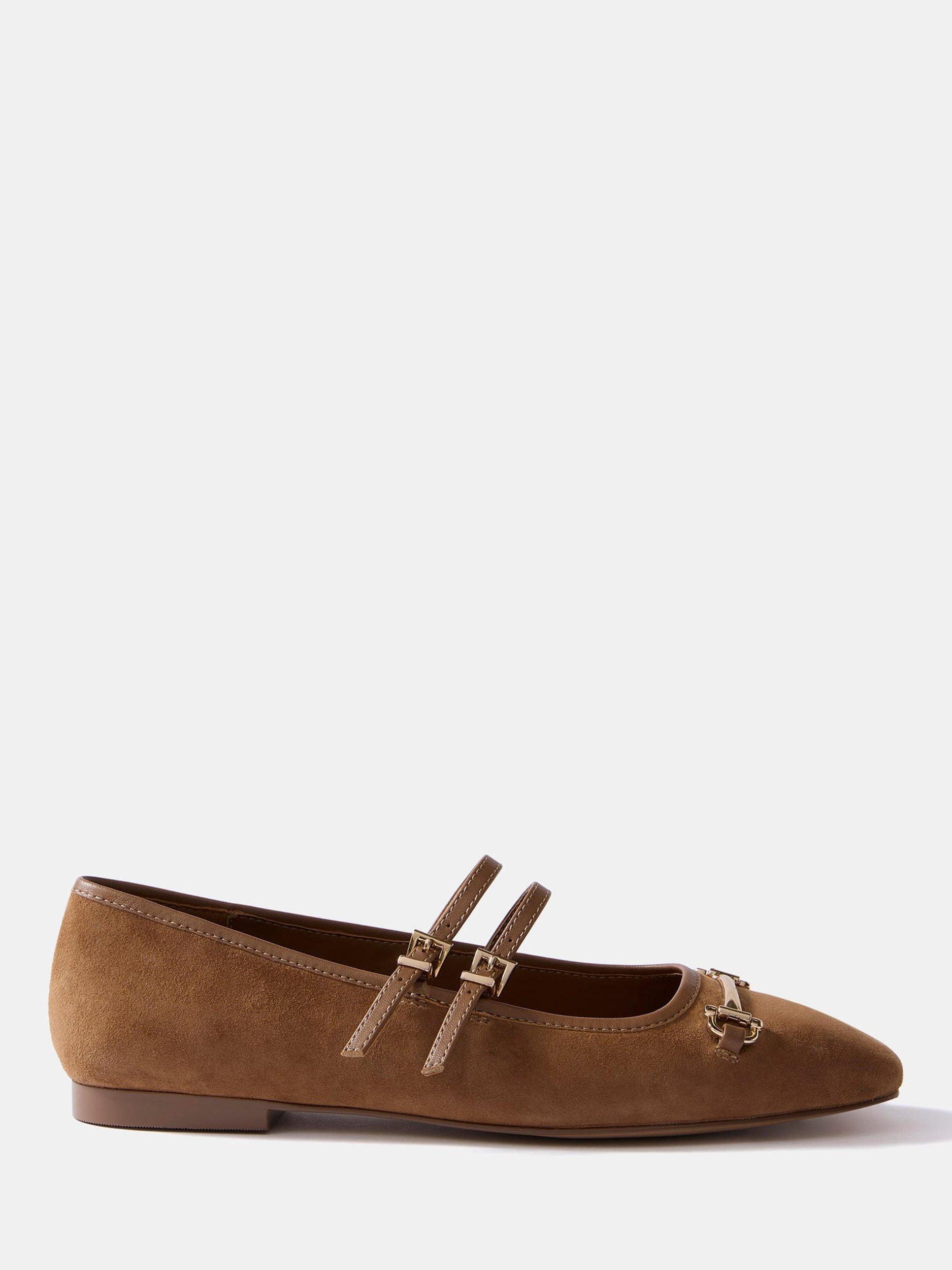 Product image 1 of 4, which shows Mint Velvet Suede Ballet Flat Pumps, Brown Tan, 5