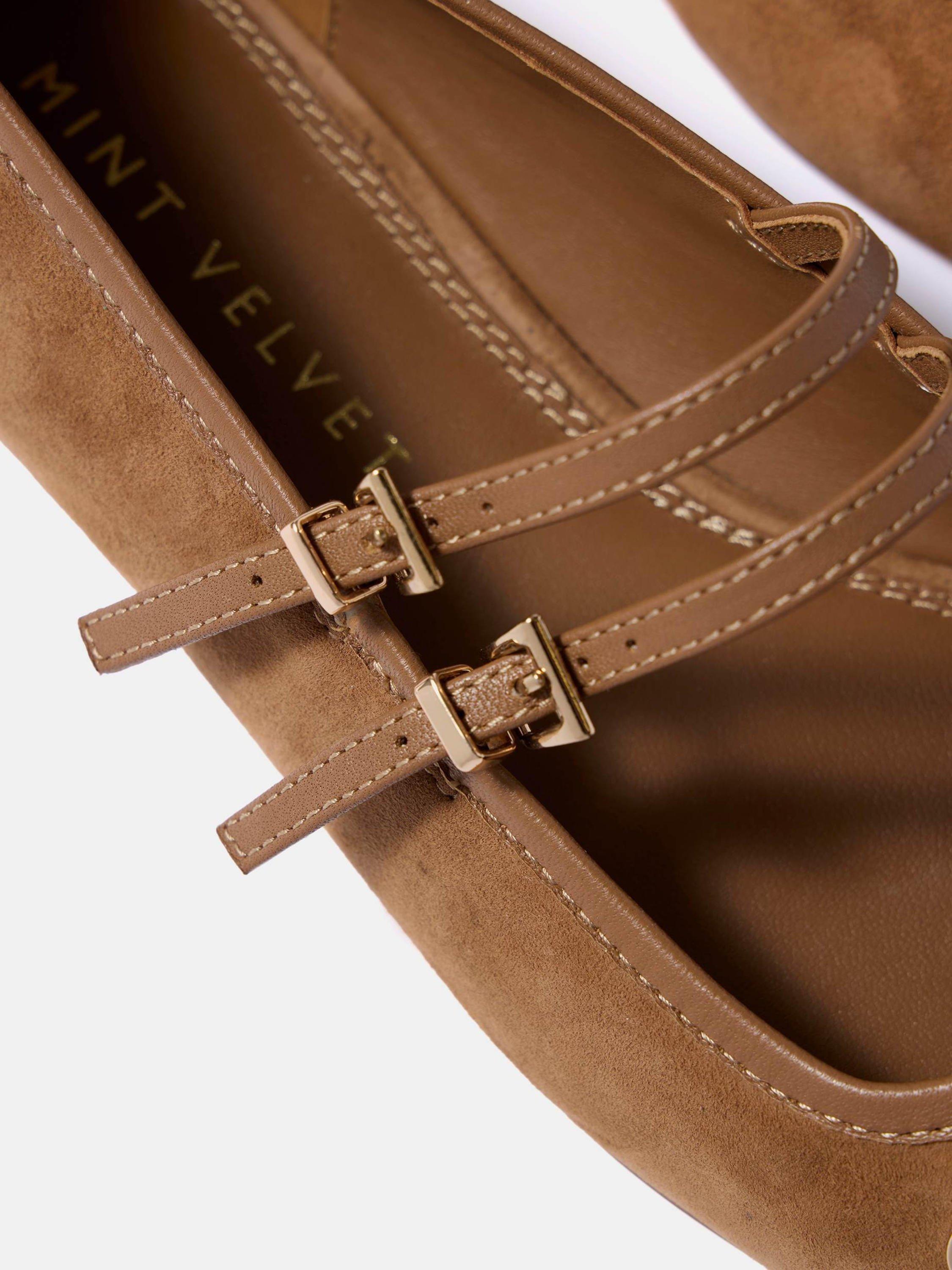 Product image 3 of 4, which shows Mint Velvet Suede Ballet Flat Pumps, Brown Tan, 5