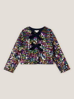 Monsoon Kids' Rainbow Bow Cardigan, Multi - view 2, Multi