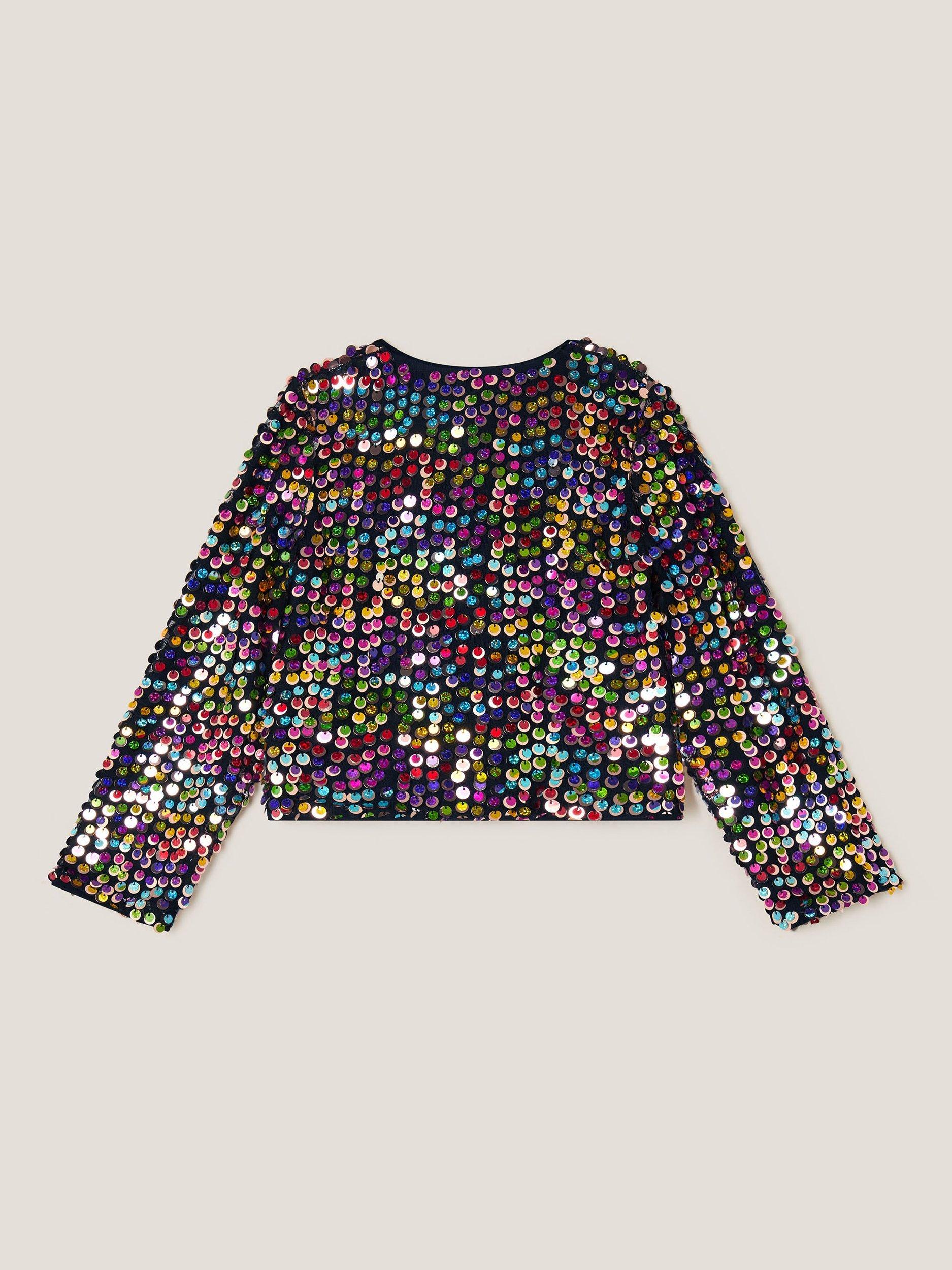 Product image 3 of 4, which shows Monsoon Kids' Rainbow Bow Cardigan, Multi, 5-6 years