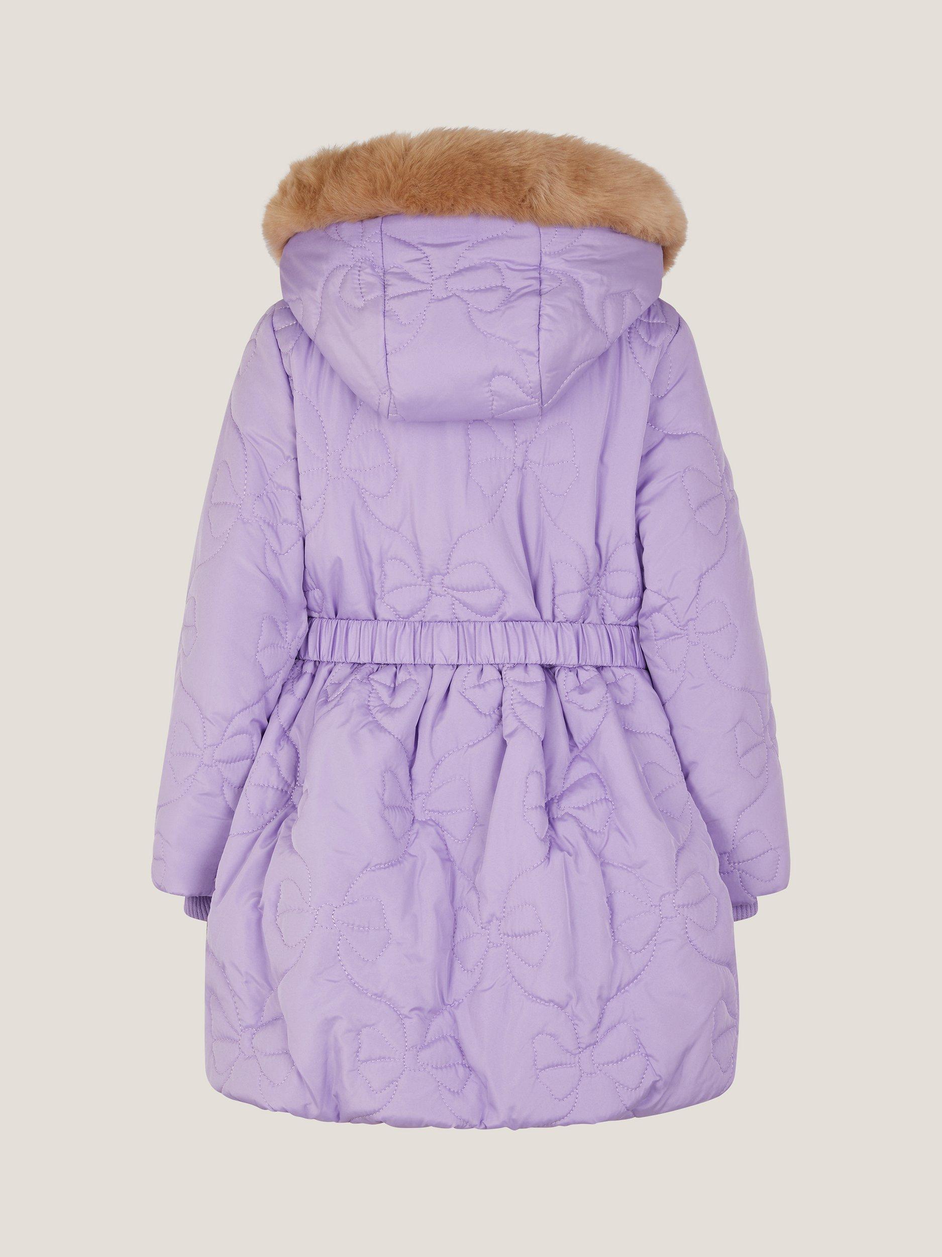 Product image 2 of 3, which shows Monsoon Kids' Hooded Quilted Coat, Lilac, 3-4 years
