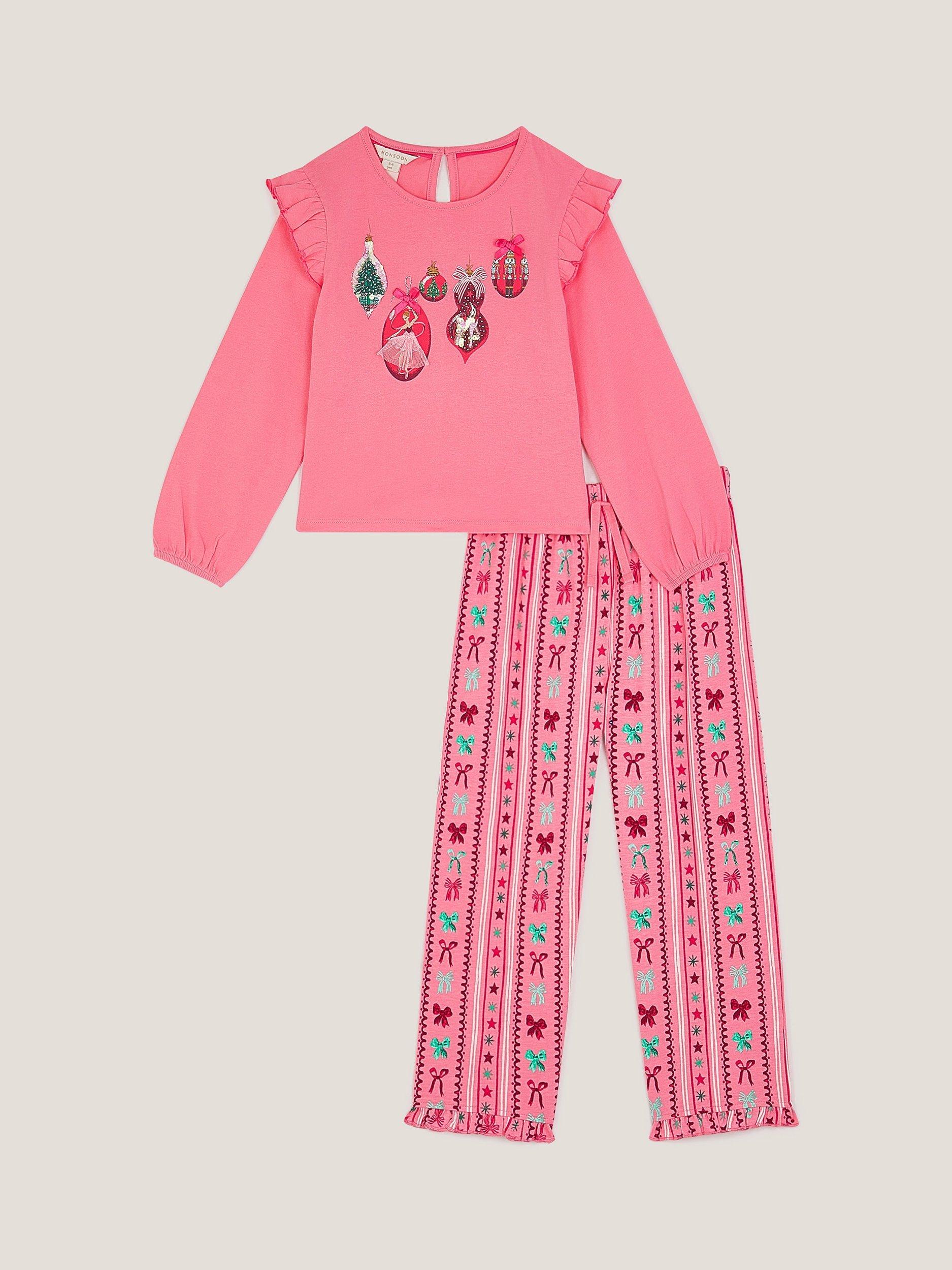 Product image 2 of 5, which shows Monsoon Kids' Chrismas Pyjama Set, Pink, 9-10 years