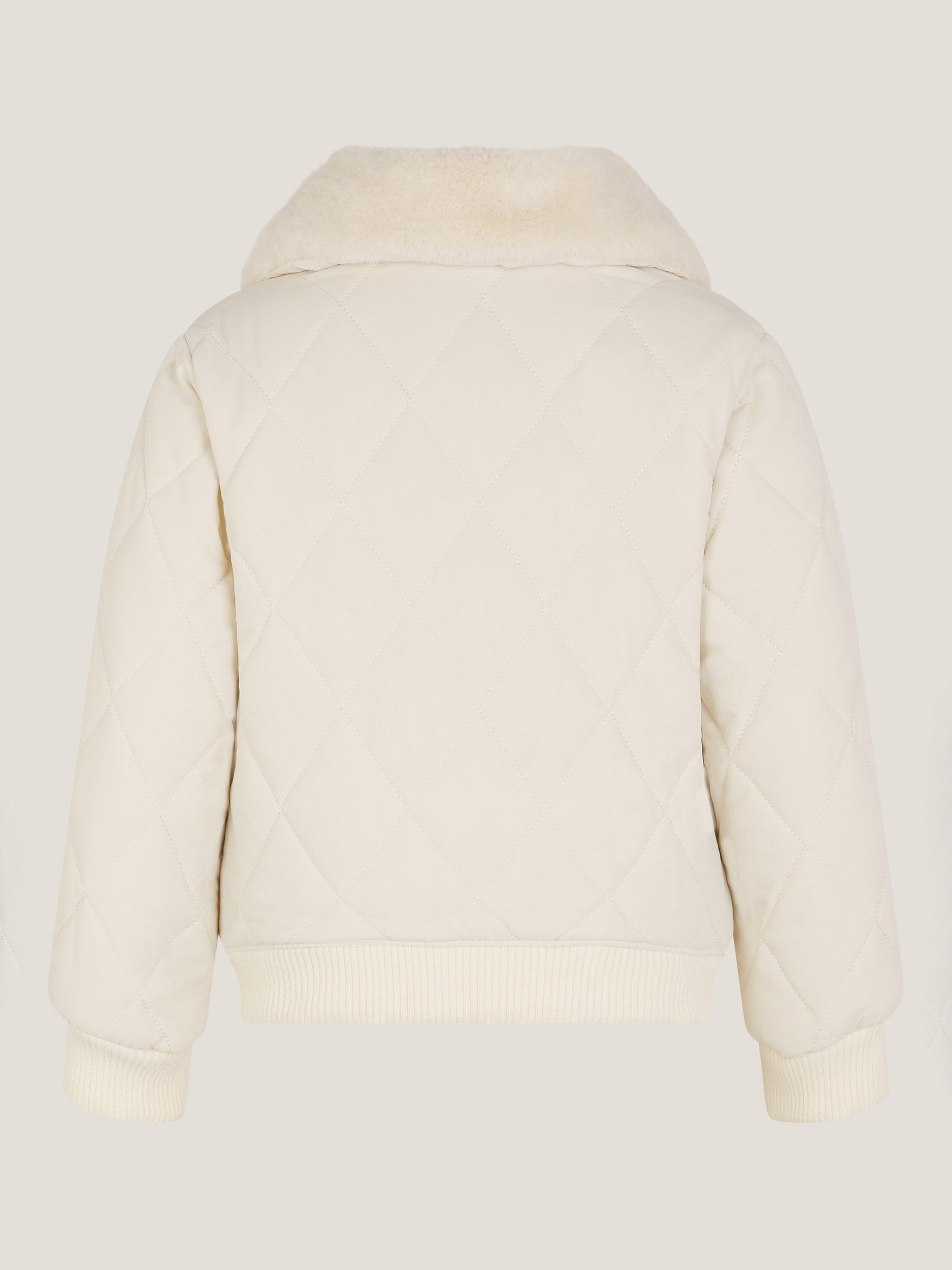 Product image 3 of 4, which shows Monsoon Kids' Quilted Bomber Jacket, Cream, 3-4 years