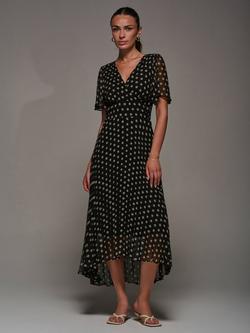 Jolie Moi Spot Dip Hem Pleated Maxi Dress, Black Spot, Black Spot