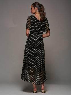 Jolie Moi Spot Dip Hem Pleated Maxi Dress, Black Spot - view 2, Black Spot
