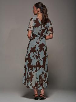 Jolie Moi Floral Chiffon Dip Hem Maxi Dress, Brown Floral - view 2, Brown Floral