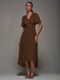 Jolie Moi Spot Pleated Dip Hem Maxi Dress, Brown Spot, Brown Spot